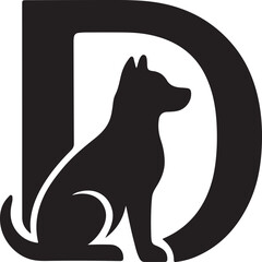 Silhouette Dog Logo with Letter D – Minimalist Pet Branding Icon