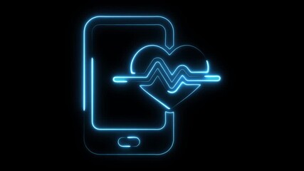 Neon blue glowing heart pulse cardiogram integrated with smartphone interface digital health monitoring technology - Powered by Adobe