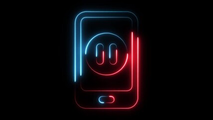 Neon mobile phone with pause symbol glowing red and blue on black background abstract digital technology concept - Powered by Adobe