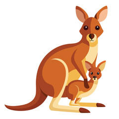 Stylized Illustration of a Mother Kangaroo with a Joey in Her Pouch