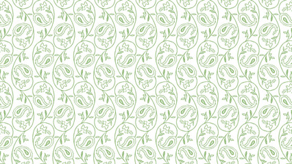 Delicate paisley pattern with floral accents in a repeating design on a white background surface style