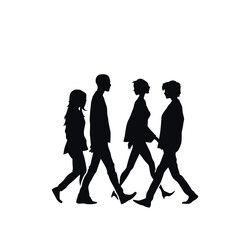Fototapeta premium Dynamic group of black silhouette people, featuring walking women and couples, ideal for art and fashion designs
