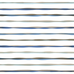 Stripes seamless pattern. Blue and brown lines print. Watercolor sea stripes background