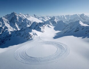 Snowy mountain circle, glacial patterns