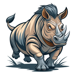 Fototapeta premium Cartoon Rhino Charging Forward with Determination and Strength in a Stylized Vector Illustration