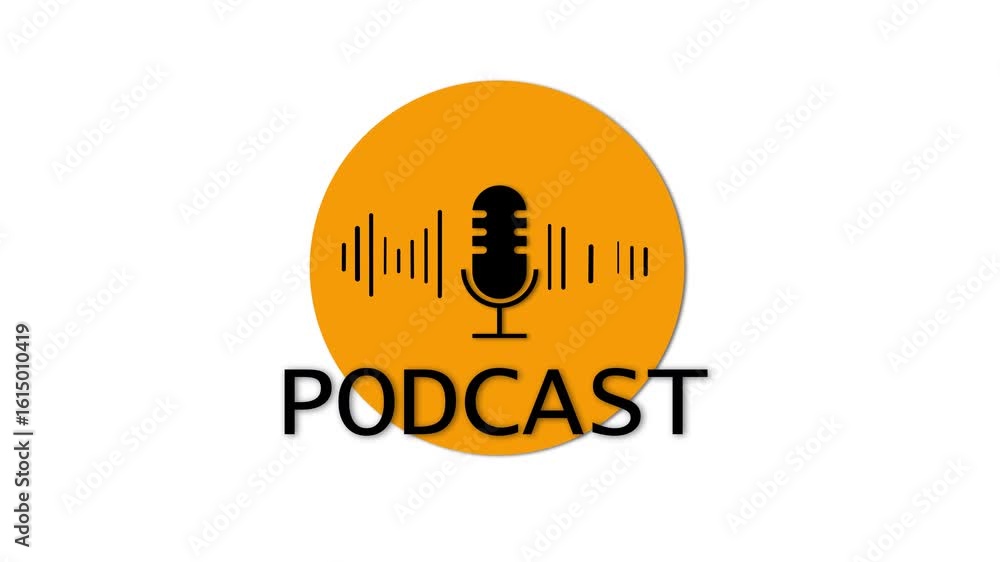 Aufkleber podcast intro template featuring orange circle microphone and sound design for digital media. broadc