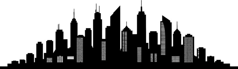 Obraz premium Black Silhouette Of Urban City Buildings Against A White Background