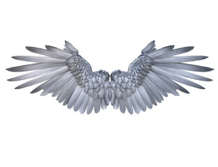 Obraz premium 3D rendered illustration of majestic white angel wings with layered feathers, isolated on transparent background