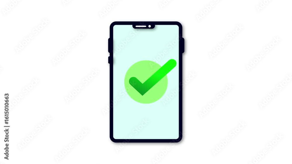 Aufkleber success and achievement animation with green check mark on smartphone screen for task completion. di