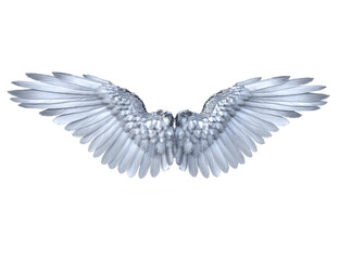 3D rendered illustration of majestic white angel wings with layered feathers, isolated on transparent background