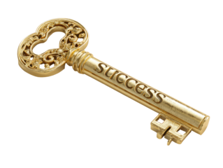 Golden ornate key with the word "Success" inscribed on the shaft