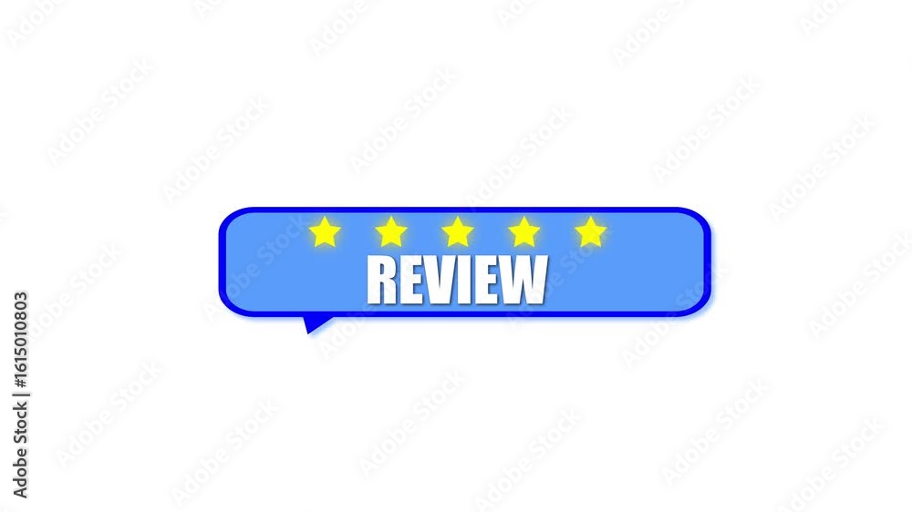 Poster customer satisfaction motion graphic with five star rating and blue speech bubble for feedback. mode