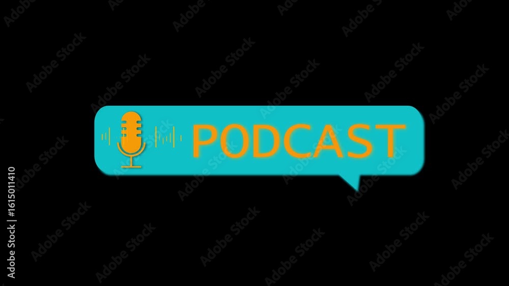Poster animated intro for broadcast technology and podcast with orange microphone design. audio wave motion