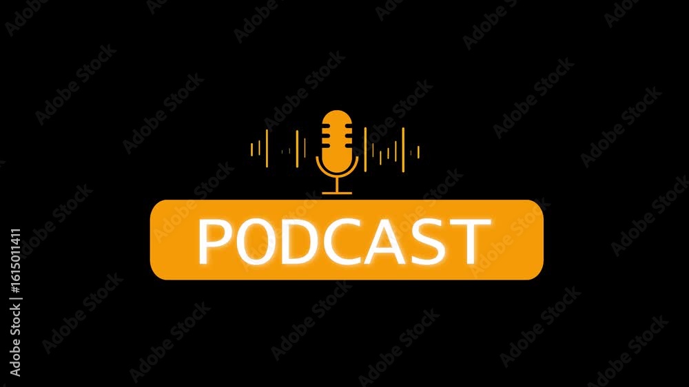 Aufkleber digital media animation with orange microphone and audio waves for online shows. podcast and streami