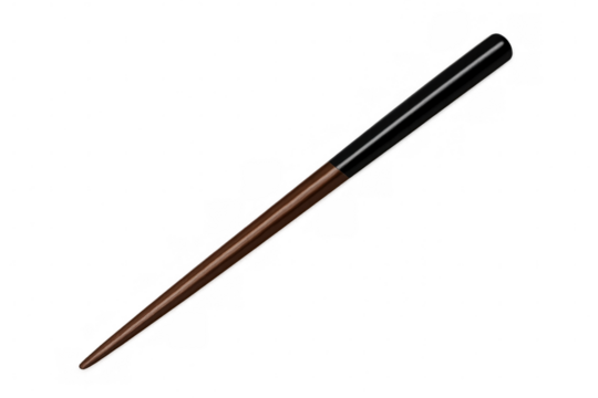 Elegant wooden magic wand featuring black handle, lying on transparent surface with clean lines, ideal for digital design work