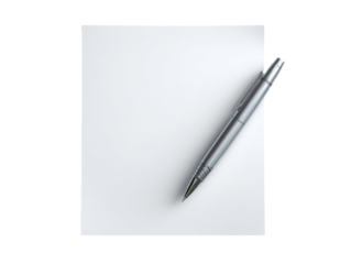Blank sheet of white paper with a silver pen