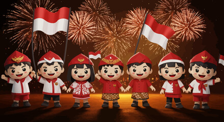 Fototapeta premium CHILDREN CELEBRATE INDEPENDENCE DAY