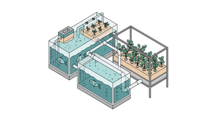 Obraz premium Aquaponics System Diagram Fish Tank Plant Growth Sustainable Farming