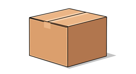 Fototapeta premium A simple, isolated illustration of a closed, brown cardboard shipping box with tape.