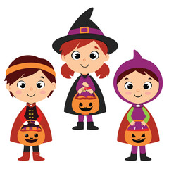 Children trick or treating in costumes halloween