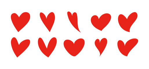 Set of heart symbol set collection, red heart love icon for wedding decoration romantic, greeting day symbol, romance love. Isolated on white background Flat vector illustration