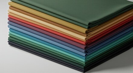Colorful Stack of Neatly Folded Fabric Sheets on White Background