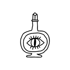 Magic potion bottle with all-seeing eye in mystical occult style – astrology and witchcraft doodle vector icon on transparent background