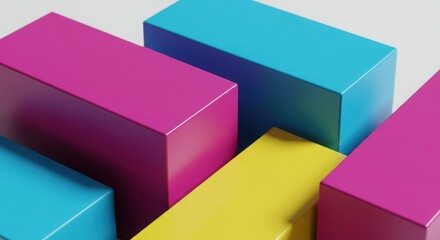 Fototapeta premium Colorful geometric blocks in vibrant shades of pink, blue, and yellow