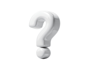 3D rendered, stylized question mark.  White, isolated