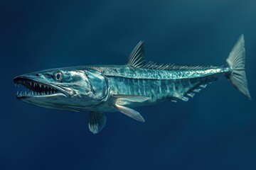 Fototapeta premium Sharp-toothed barracuda swimming with intense gaze