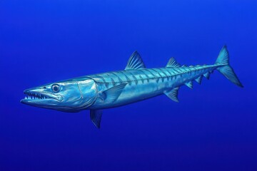 Obraz premium Sharp-toothed barracuda swimming with intense gaze