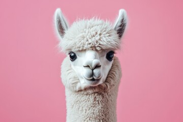 Fototapeta premium Adorable Alpaca with Soft Wool and Curious Look Isolated