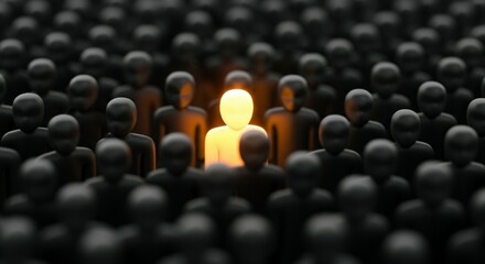 Obraz premium Stand Out from the Crowd Concept with Glowing Individual in Dark Group.