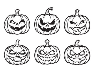 Creepy pumpkin line art collection for seasonal artwork