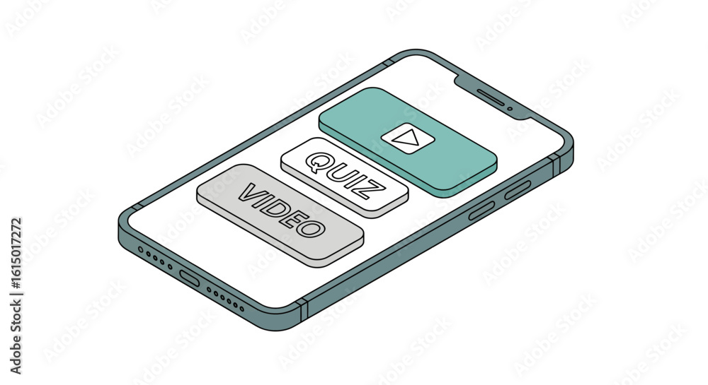Poster mobile phone screen quiz video buttons app interface