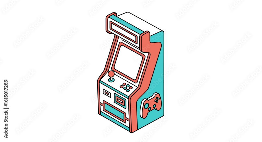 Poster retro arcade game machine isometric style