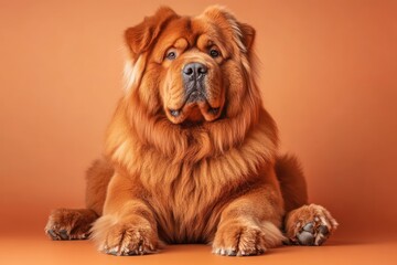 Obraz premium Proud Tibetan Mastiff with Golden Fur and Massive Paws Isolated