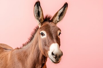 Playful Brown Donkey with Big Ears and Curious Face Isolated