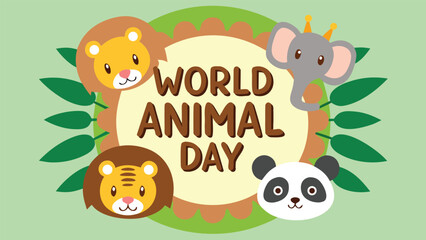 World animal day celebration emblem with text Cute cartoon animals 