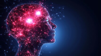 Digital profile of a head, glowing network