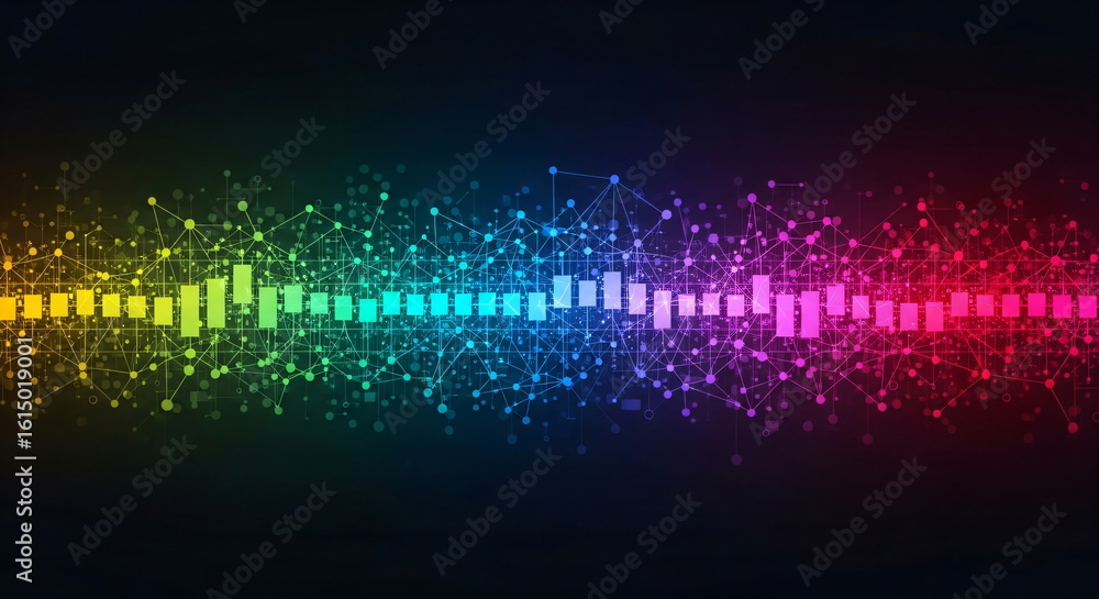 Poster colorful abstract background with connected dots and lines. graph visualization for digital network 
