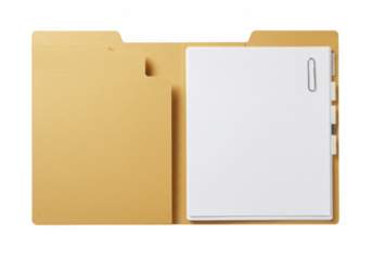 Open file folder with sheets of paper isolated on transparent background