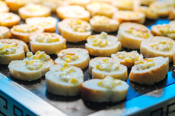 Corn salad baguette, bread, corn and mayonnaise