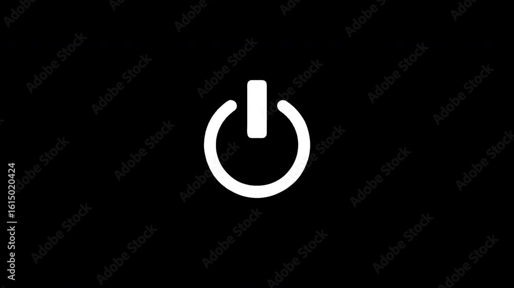 Poster power button turning on and off animation on black background