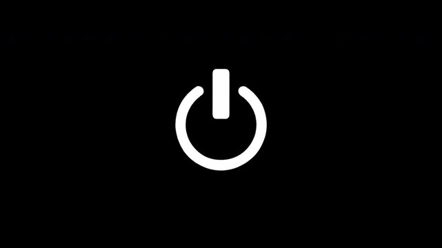 Power button turning on and off animation on black background