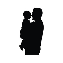 Silhouette of Father Holding Baby in Arms Against White Background