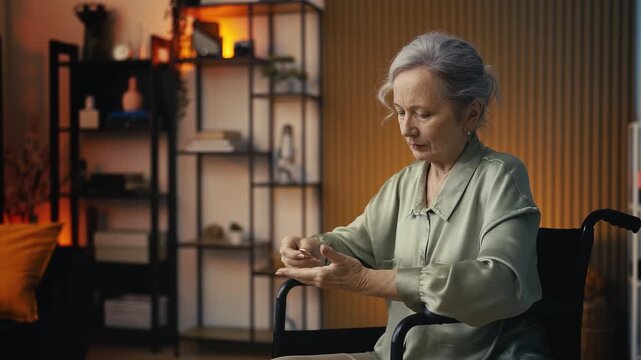Depressed senior woman with reduced mobility thinking about divorce and problems