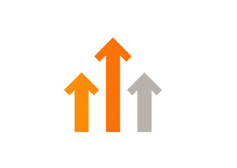 Three overlapping upward-pointing arrows, orange and gray, on a black background