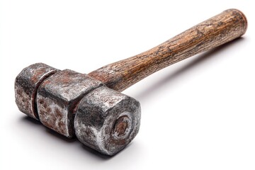 Weathered, double-headed hammer with wooden handle
