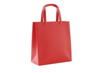 Vivid red shopping bag with handles, retail concept isolated on transparent background
